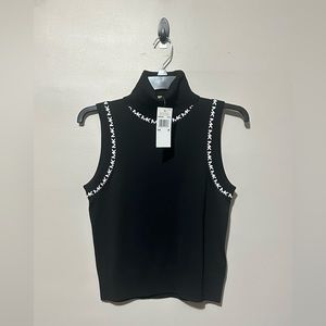 NWT Michael Kors Black and White Logo Trim Turtleneck Top Tank Top